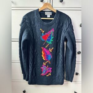 CHRISTINA knitted by hand Vintage‎ cable knit embroidered Sweater size S fitted